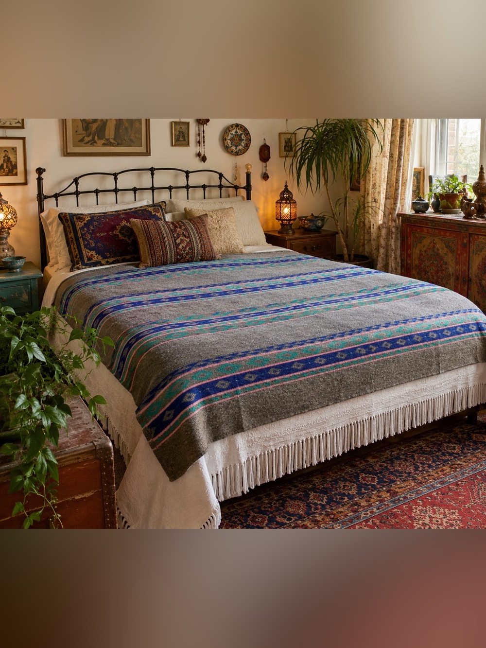 Wool Blanket Throw 90” x 69”